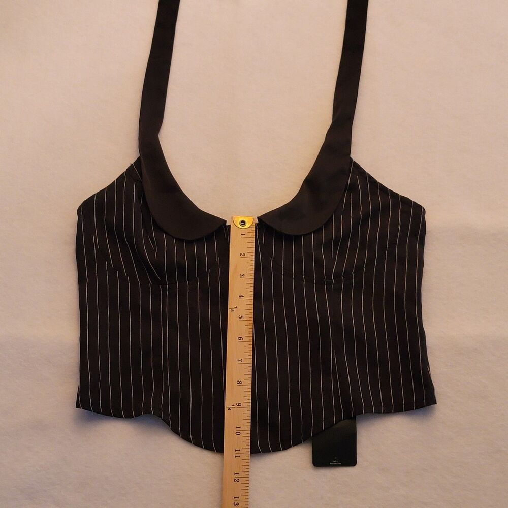 NWT TypaGal Pinstripe Halter Corset Top Peter Pan Collar Size Large Goth Chic - Picture 7 of 7